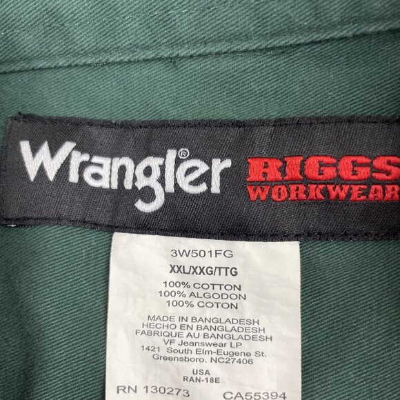 Wrangler Riggs Workwear Shirt Men's XXL Green Twill Button Down Long Sleeve - Picture 6 of 11